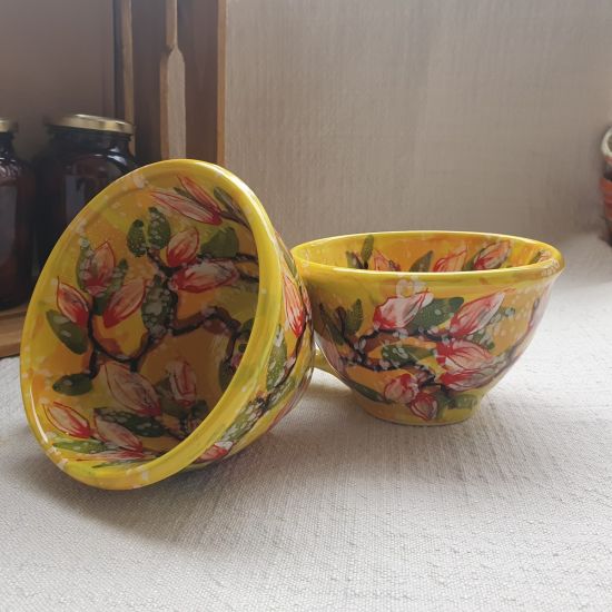Handbemalte Keramik Teekanne mit Pfirsichblüte