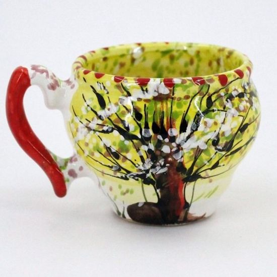 Originelle Tasse aus Keramik, handbemalt, Frühlingsnatur