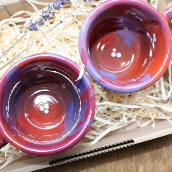 Kleine Tassen für Zwei- handbemalte Keramik mit Blumenmuster - Valentinstag Geschen