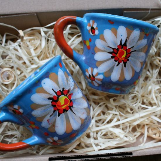 Handbemalte Kaffeetassen Set  mit  Blumenmuster  von Hand bemalt