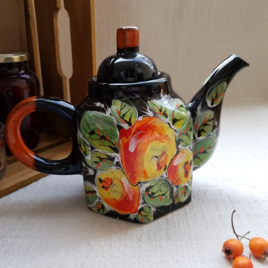 Hand painted teapot with apples