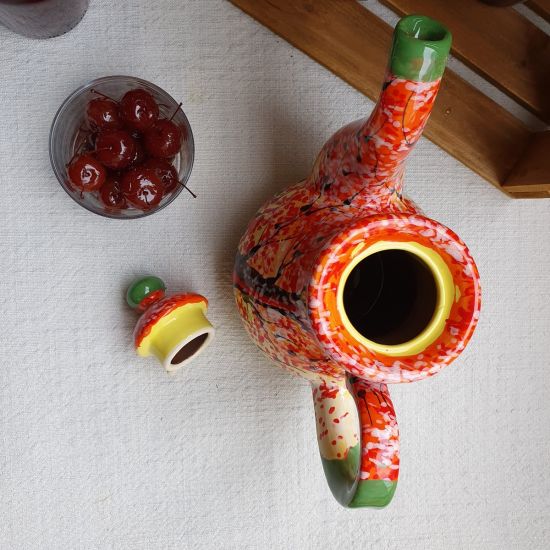 Hand bemalte Teekanne aus Keramik mit Herbst Motiv