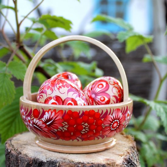 Easter home decor wooden Easter basket with small hand painted