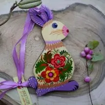 Wooden Easter decoration - creative Easter bunny - hand painted with a flower pattern