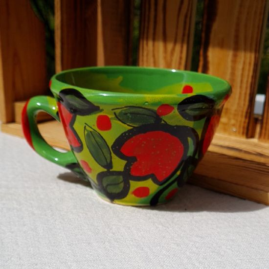 Hand painted ceramic cup with flowers - naive tulips design 