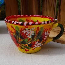 Hand painted ceramic cup with flowers pattern - ukrainian art