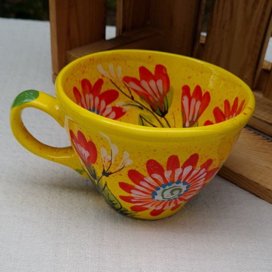Handbemalte Keramik Tasse mit den Blumen - Kunsthandwerk
