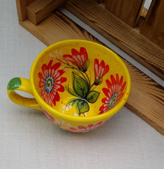 Handbemalte Keramik Tasse mit den Blumen - Kunsthandwerk
