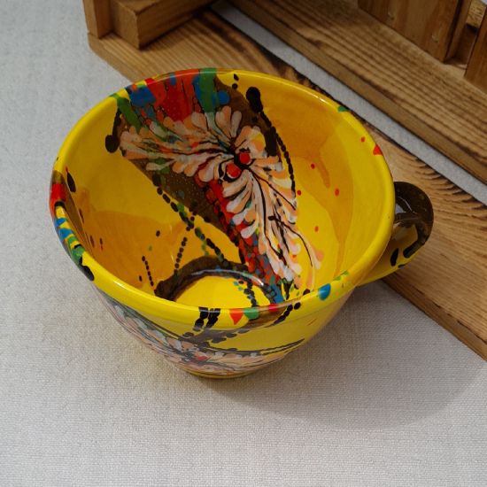 Сeramic cup with abstract pattern - yellow