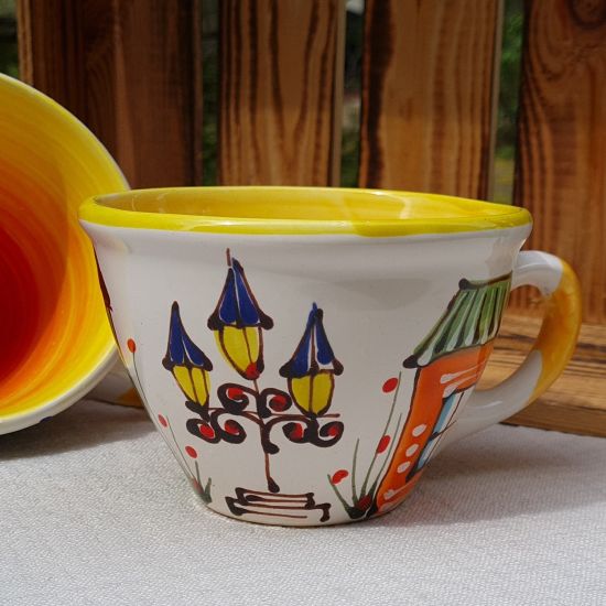 Hand painted ceramic cup - Old town design 