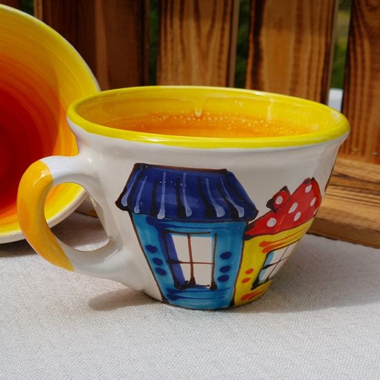 Hand painted ceramic cup - Old town design 