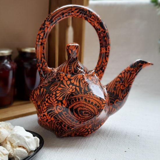 Fancy teapot with abstract painting, hand painted