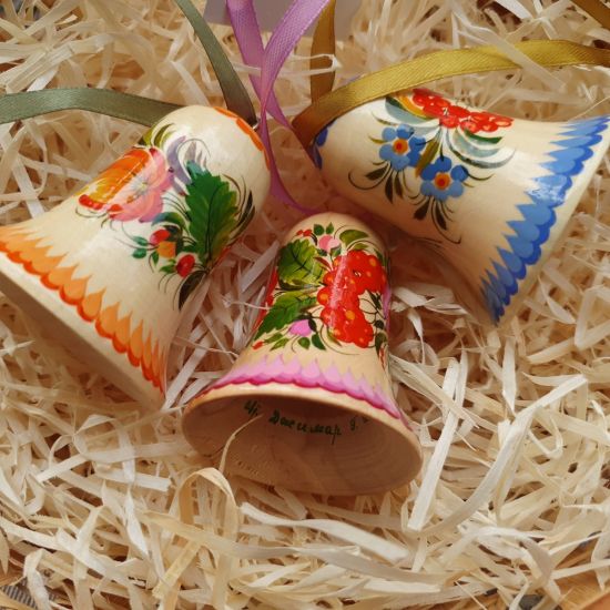 Glöckchen aus Holz mit traditionellem Blumenmuster, Set, traditionelles Kunsthandwerk