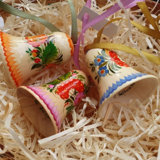 Glöckchen aus Holz mit traditionellem Blumenmuster, Set, traditionelles Kunsthandwerk