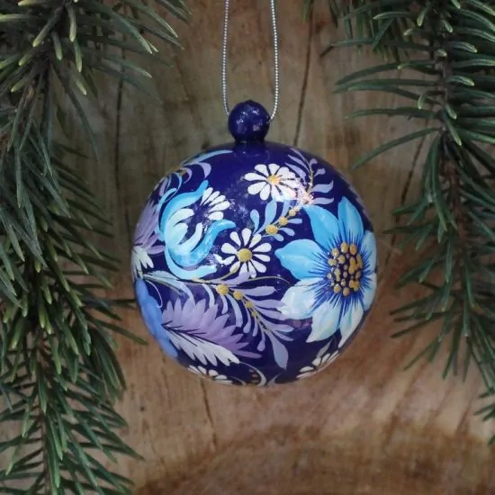 Blau Weihnachtskugel mit filigranem Blütenmuster handgemacht- Kunsthandwerk 5.5 cm