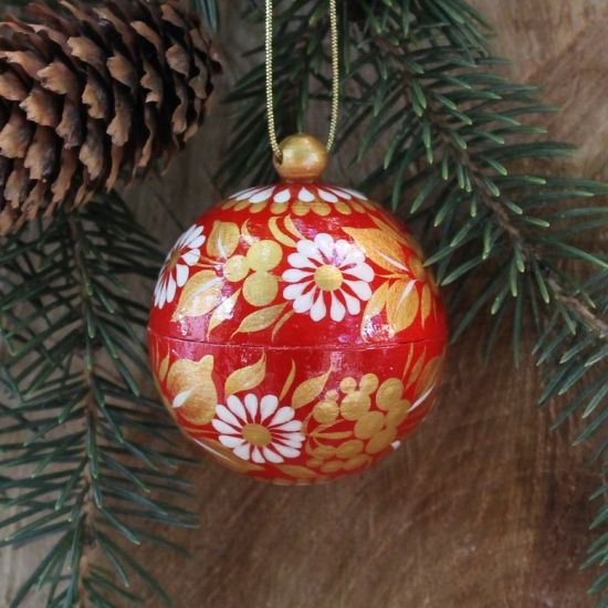 Small red and gold Christmas bauble hand-painted - 5.5cm