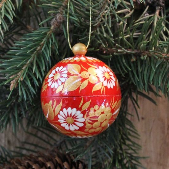 Small red and gold Christmas bauble hand-painted - 5.5cm