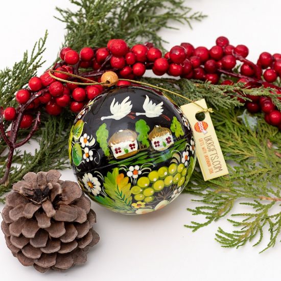 Hand painted wooden motif Christmas ball to open