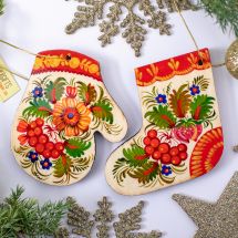 Handmade Christmas ornaments Set of mittens and boots