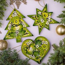 Handmade Christmas ornaments set 3 pcs - Tree, star, heart decorations