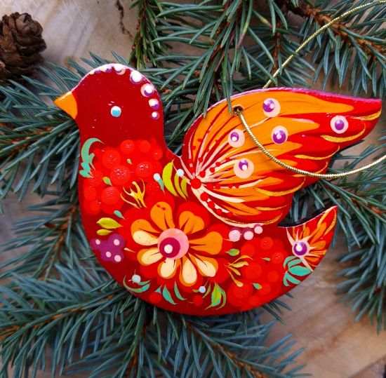 Red bird Christmas ornament hand painted