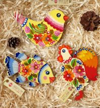 Wooden Christmas tree ornaments set for children, (bird, fish and rooster), hand painting
