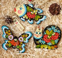 Wooden Christmas ornaments set for children, (butterfly, fish and snail), hand painting