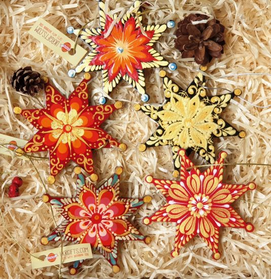 Wooden christmas star decoration, hand painting Petrykivka