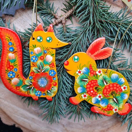 Animal Christmas ornaments fox and rabbit