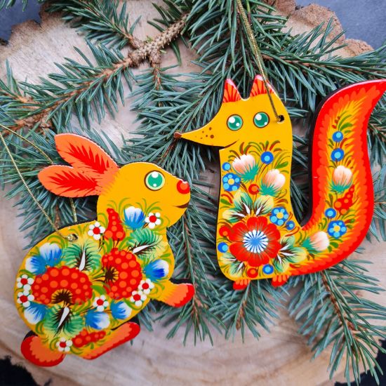 Animal Christmas ornaments fox and rabbit
