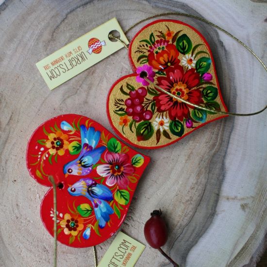 Two small wooden heart pendants, Valentine's Day gift - lucky charm in the car, deco for home