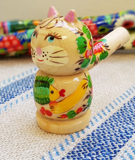 Wooden whistle Cat, handmade eco toy