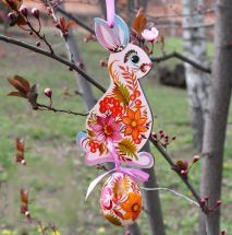 Easter bunny with egg -  wooden Ukrainian Easter folk ornaments