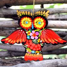 Owl Christmas tree decorations made of wood, funny animals 