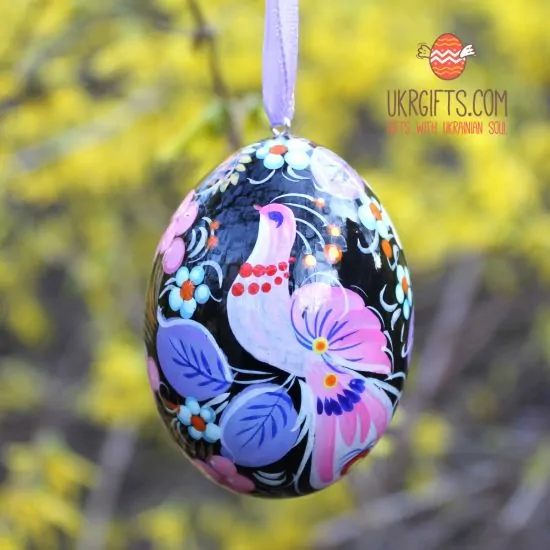 Unique hand painted Easter egg  with fantasy bird, made of wood
