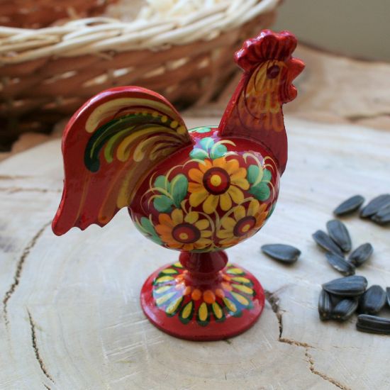 Wooden rooster decoration painted by hand