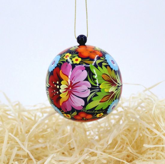Colorful painted Christmas ornaments- set, Christmas ball and bell, pink