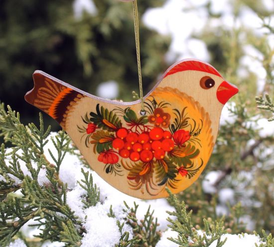 Rustikaler Christbaumanhänger Vogel traditionell handbemalt