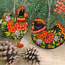 Christmas decorations set, 2 pcs - Rooster and Chicken 