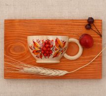 Küche Wanddekoration, schöne Tasse mit orangen Blumen