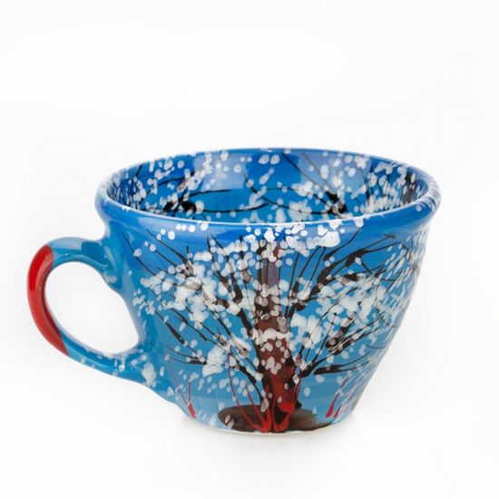 Schöne Tasse aus Keramik -Natur im Winter, handbemalt