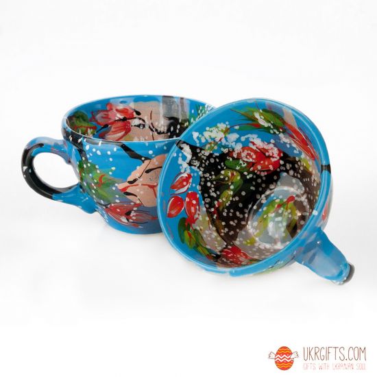 Original painted ceramic cup with flowers design - ukrainian ceramic