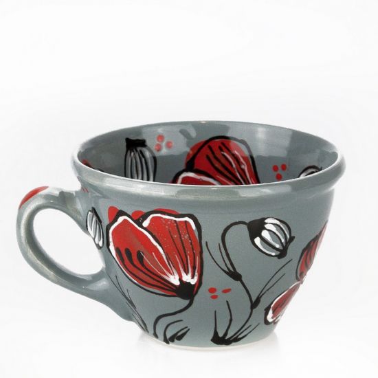 Originelle Tasse aus Keramik -Mohnblumen, handbemalt