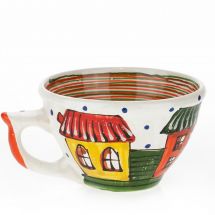 Handmade ceramic cup with house motives