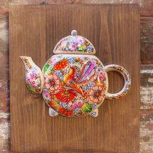 Dining room wall decoration made of wood "Teapot" hand painted