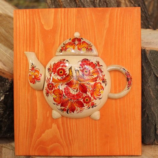 Wooden kitchen decoration "Teapot" with floral motifs