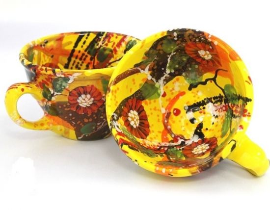 Bunte gelbe Keramik Tasse 0.5 L - originelle Keramik aus der Ukraine