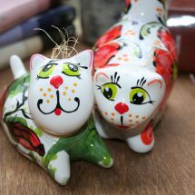 Kater und Katze - Keramik Figuren - lustige Katzen - handgemachtes Valentinstag Geschenk