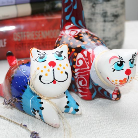 Loving Cats- ceramic cats boy and girl- cute cats deco hand painted - Valentins day gifts