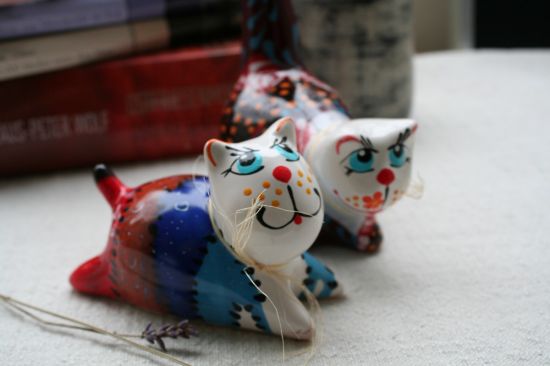 Loving Cats- ceramic cats boy and girl- cute cats deco hand painted - Valentins day gifts